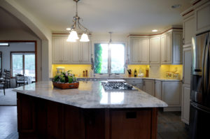 A recent kitchen renovation project showcasing an island and custom cabinetry from a contractor