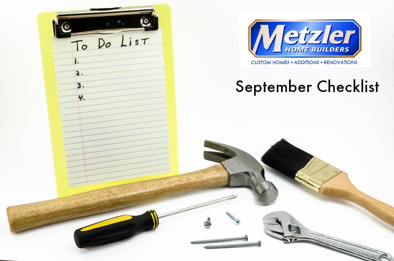 numbered to do list with various tools and the metzler home builders logo - september checklist