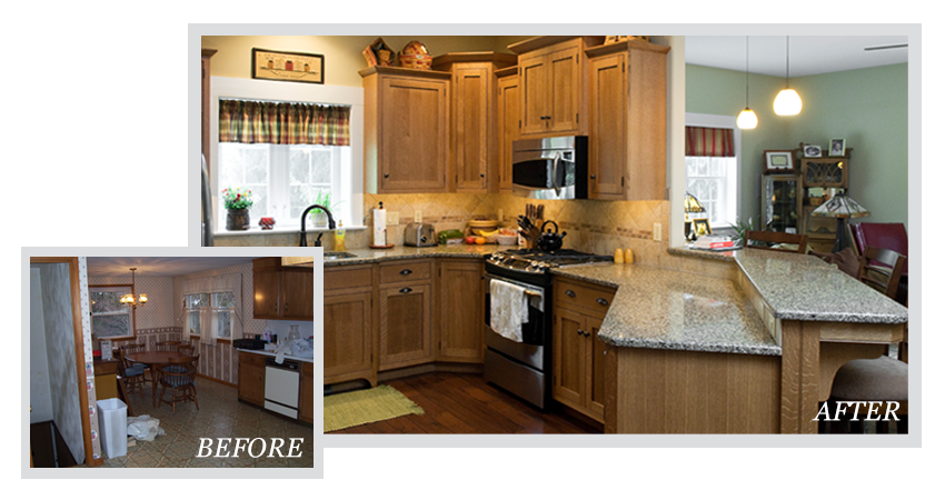 before & after photos of a kitchen remodel