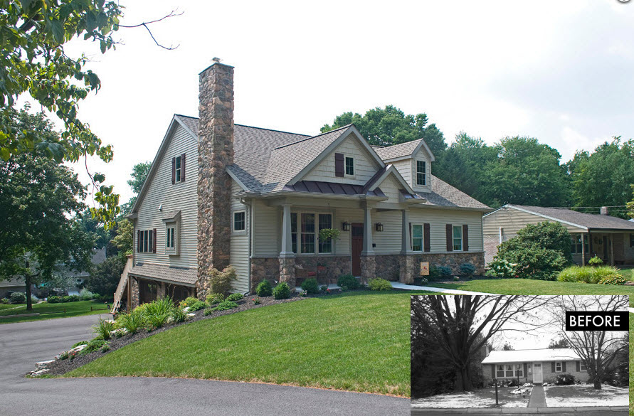 before and after photo of a home exterior