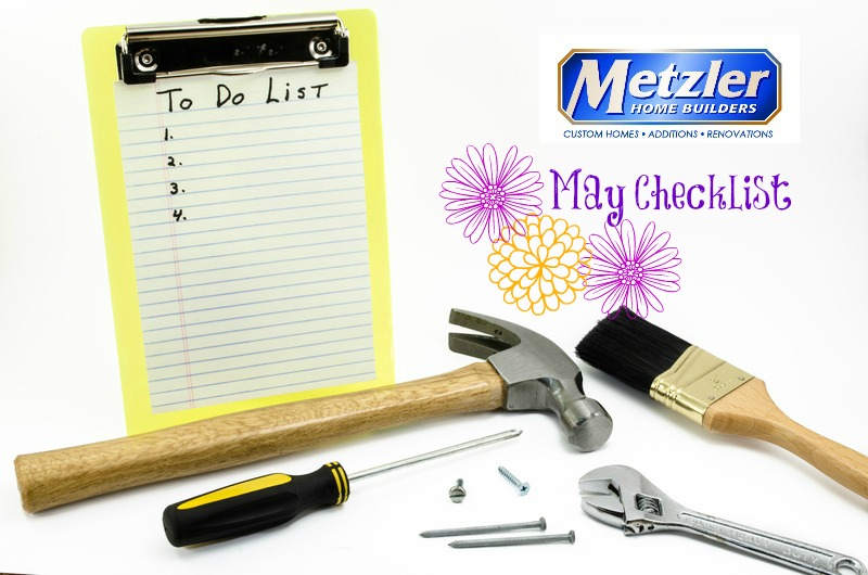 empty to do list with various tools and the metzler home builder logo above "May Checklist"