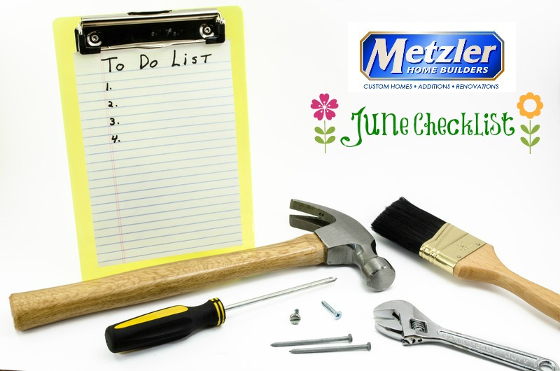 empty to do list with scattered tools and the metzler home builder logo above "June Checklist"