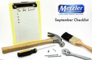 empty to do list with various tools and the metzler home builders logo over "September Checklist"