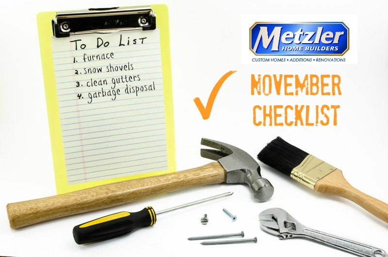 november to do list with various tools and the metzler home builder logo around it