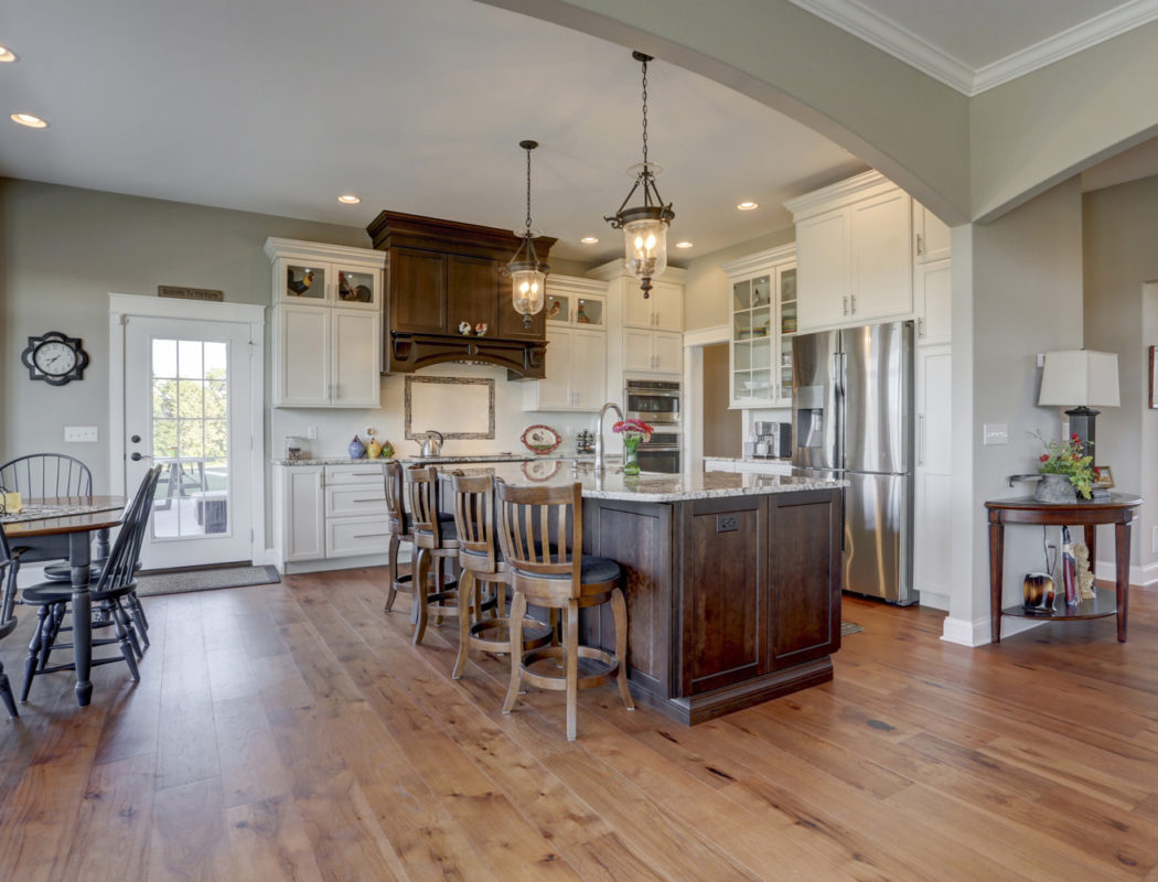 custom kitchen and island seating area