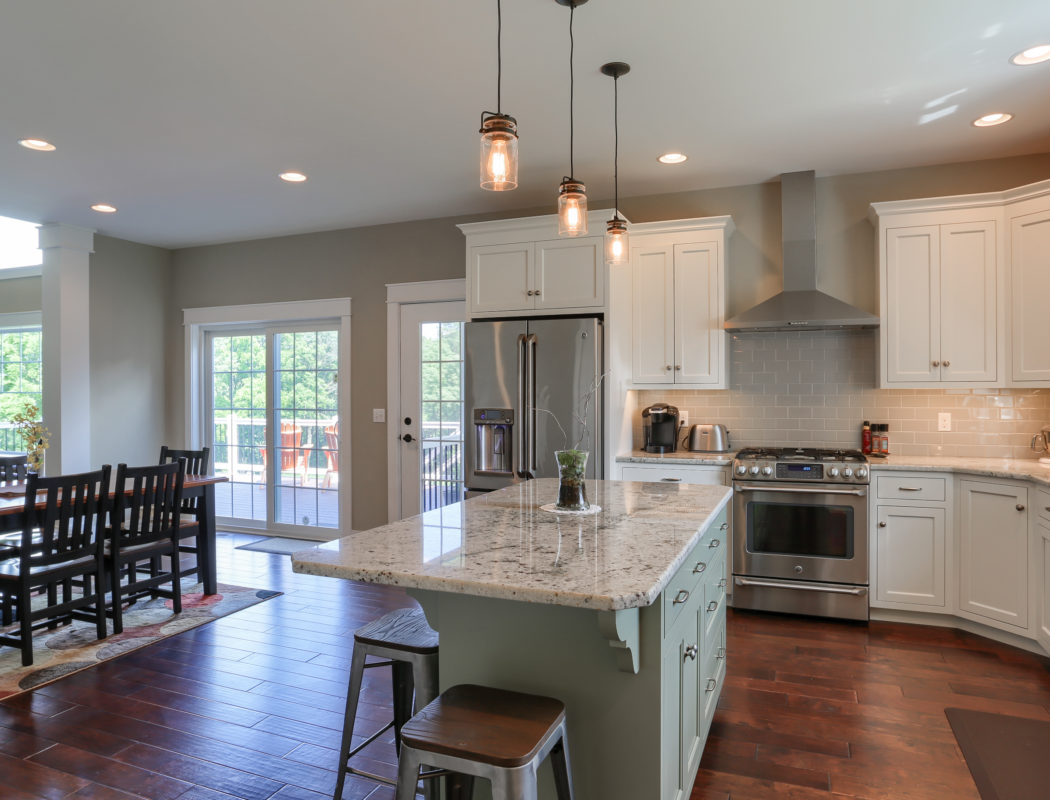 kitchen with island and dining area