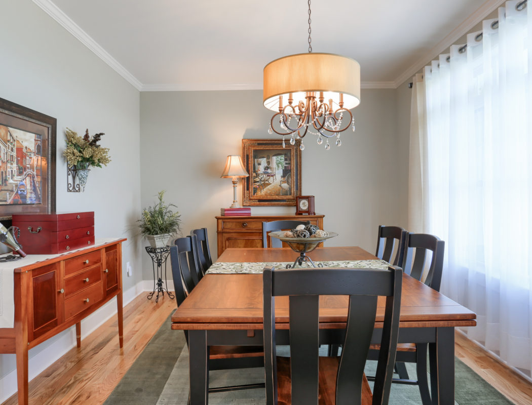 dining room with large window