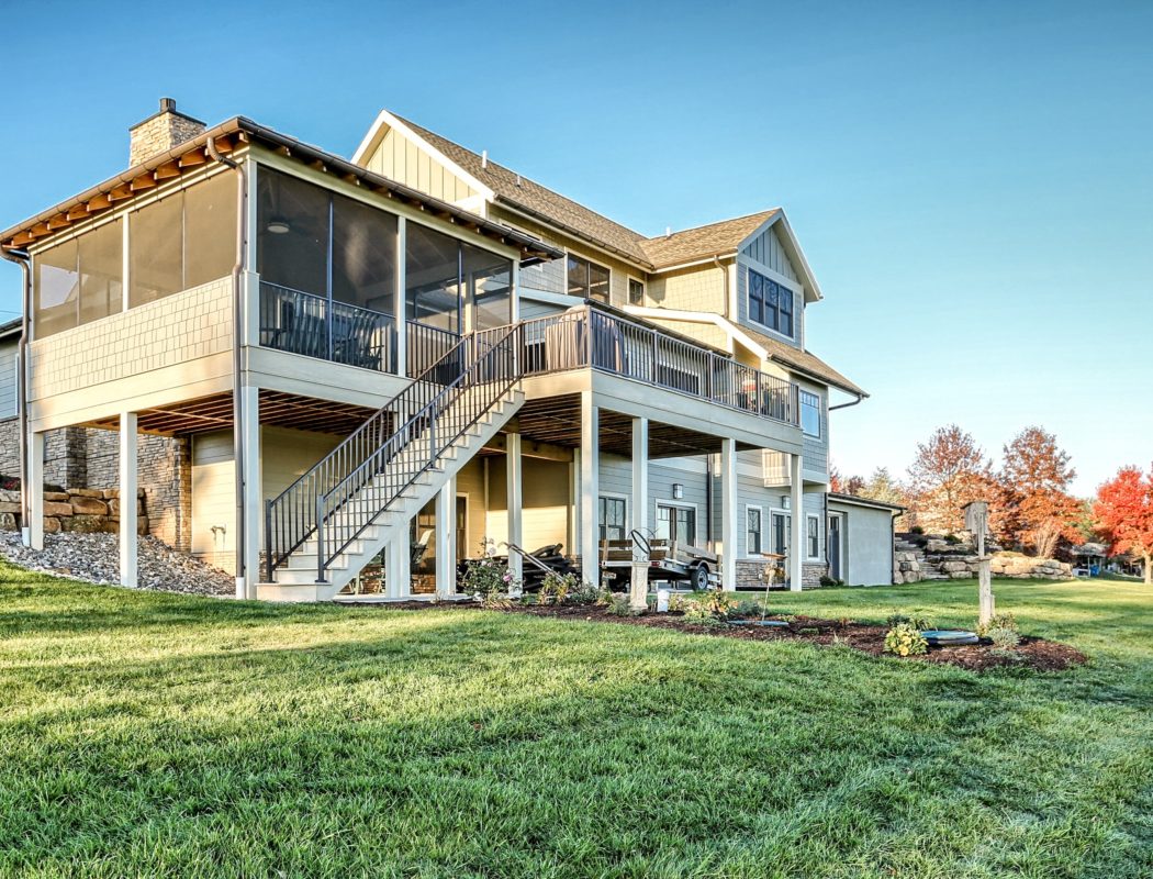 staircase leading up to the back of a home