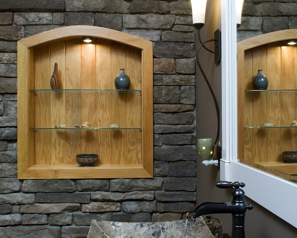 custom sink with stone wall work