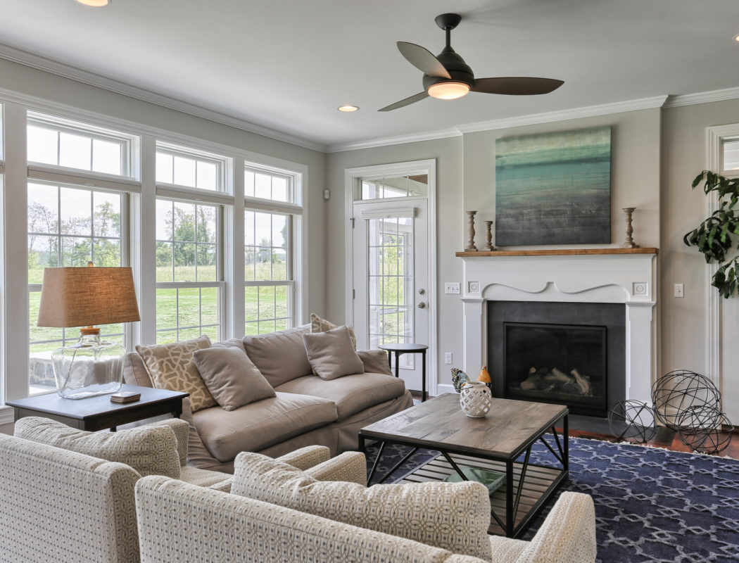 country farmhouse living room and fireplace