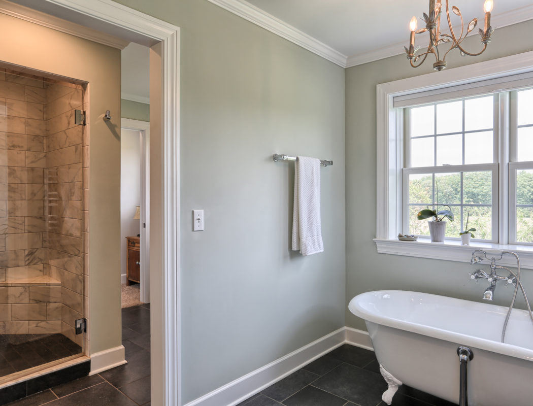country farmhouse tub and walk-in shower