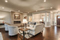 elegant living room and kitchen area