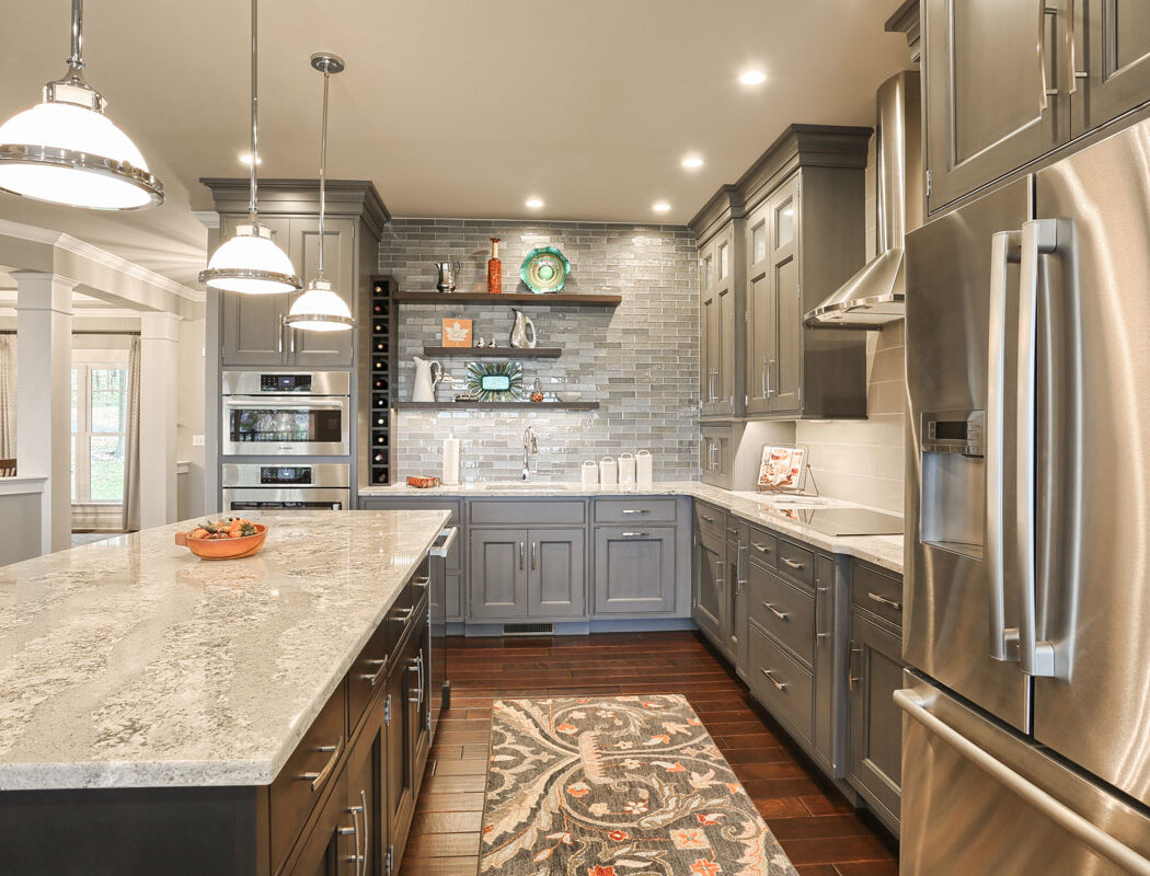 kitchen island and cabinets