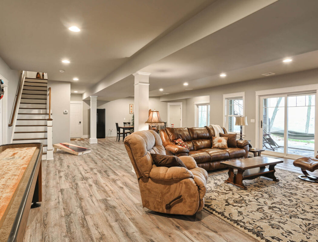 one story living finished basement