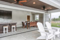 bar and dining area inside a pool house