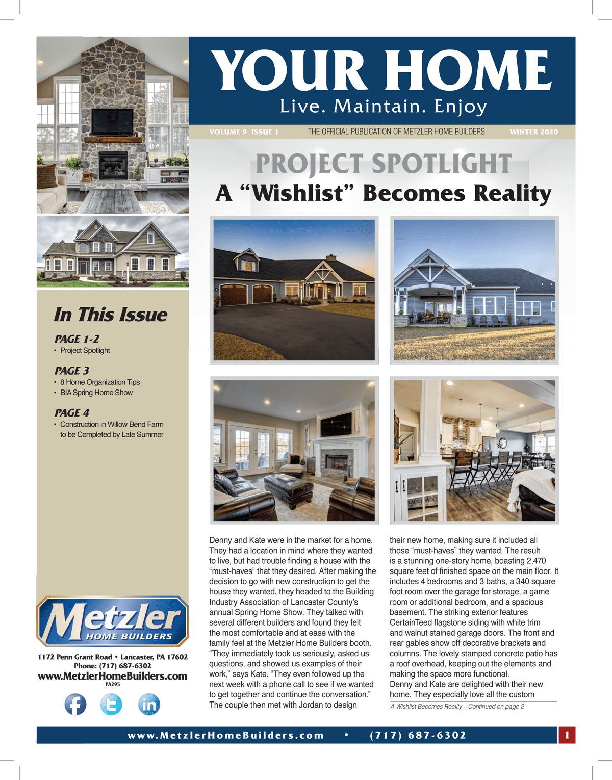 Metzler 'Your Home' Newsletter PDF cover for Volume 9 Issue 1